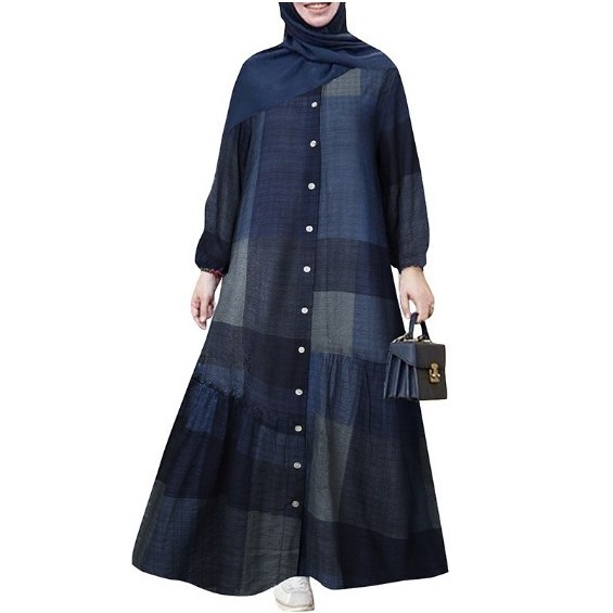 Women Simple and loose casual long Japanese and Korean checkered dress_voghion.com