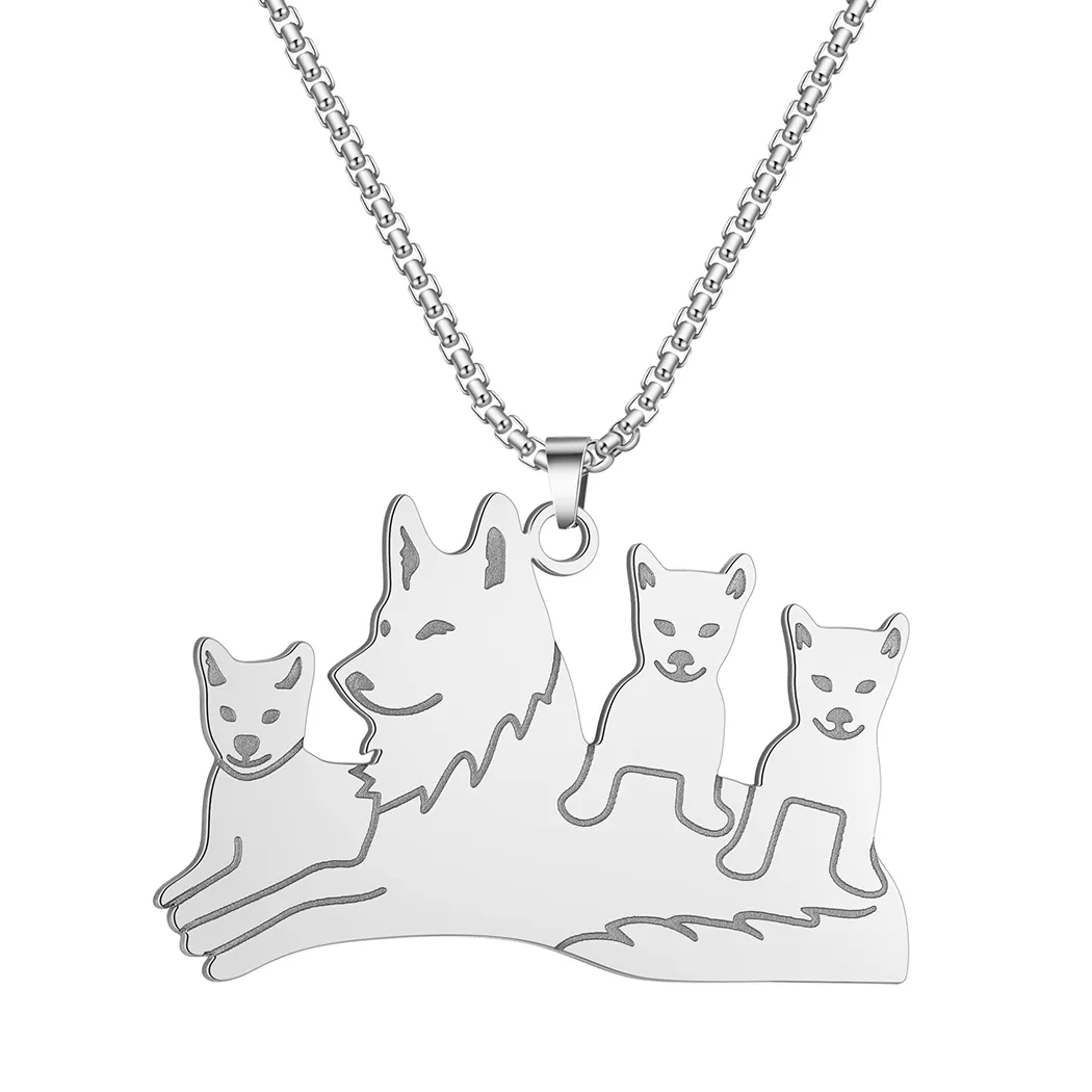 Wolf And Pups Pendant Necklace Animal Lover Gift For Everyone_voghion.com