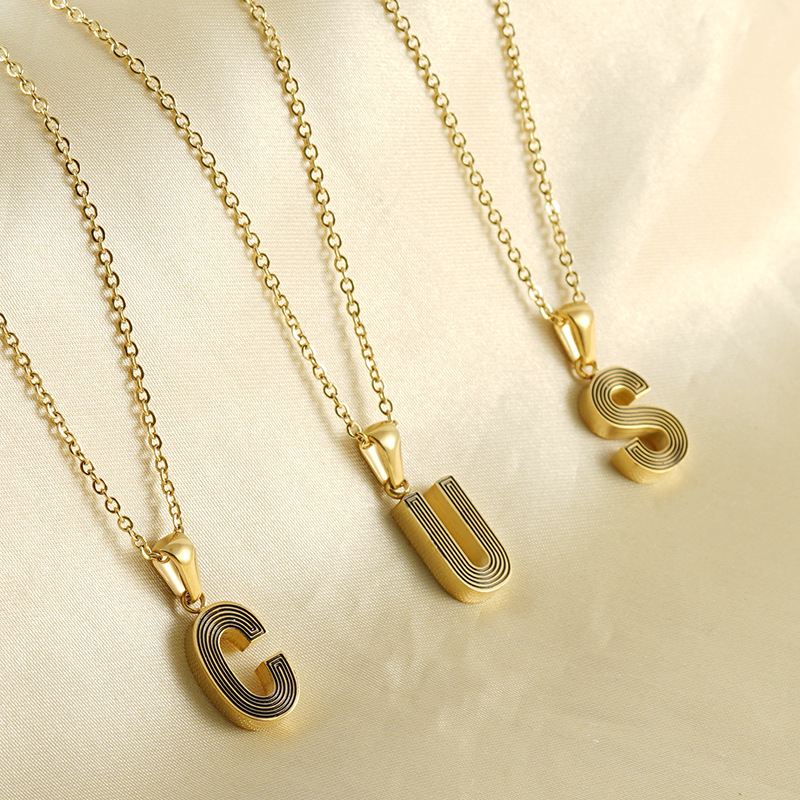 Personalised Initial Letter Pendant Necklace In Stainless Steel_voghion.com
