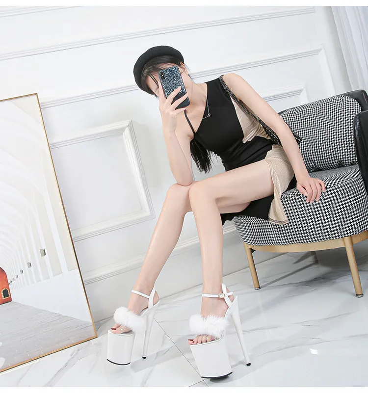 Walking Show Artefakt Modell High Heels 17cm 20CM Pelz Frau Sandalen PU Sommer Sexy Plattform Nachtclub Party Hochzeit Schuhe_voghion.com