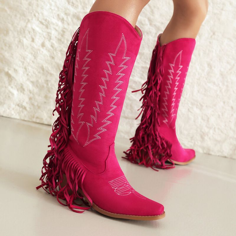 Spring new pointy rose red V-mouth boots_voghion.com