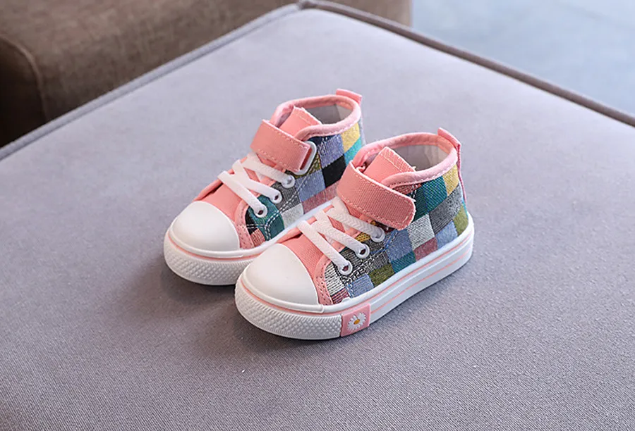 Children's Casual Shoes High Top Toddlers Kids Canvas Sneakers for Boys Girls Fashion Classic Checkered Soft Rubber Sole_voghion.com
