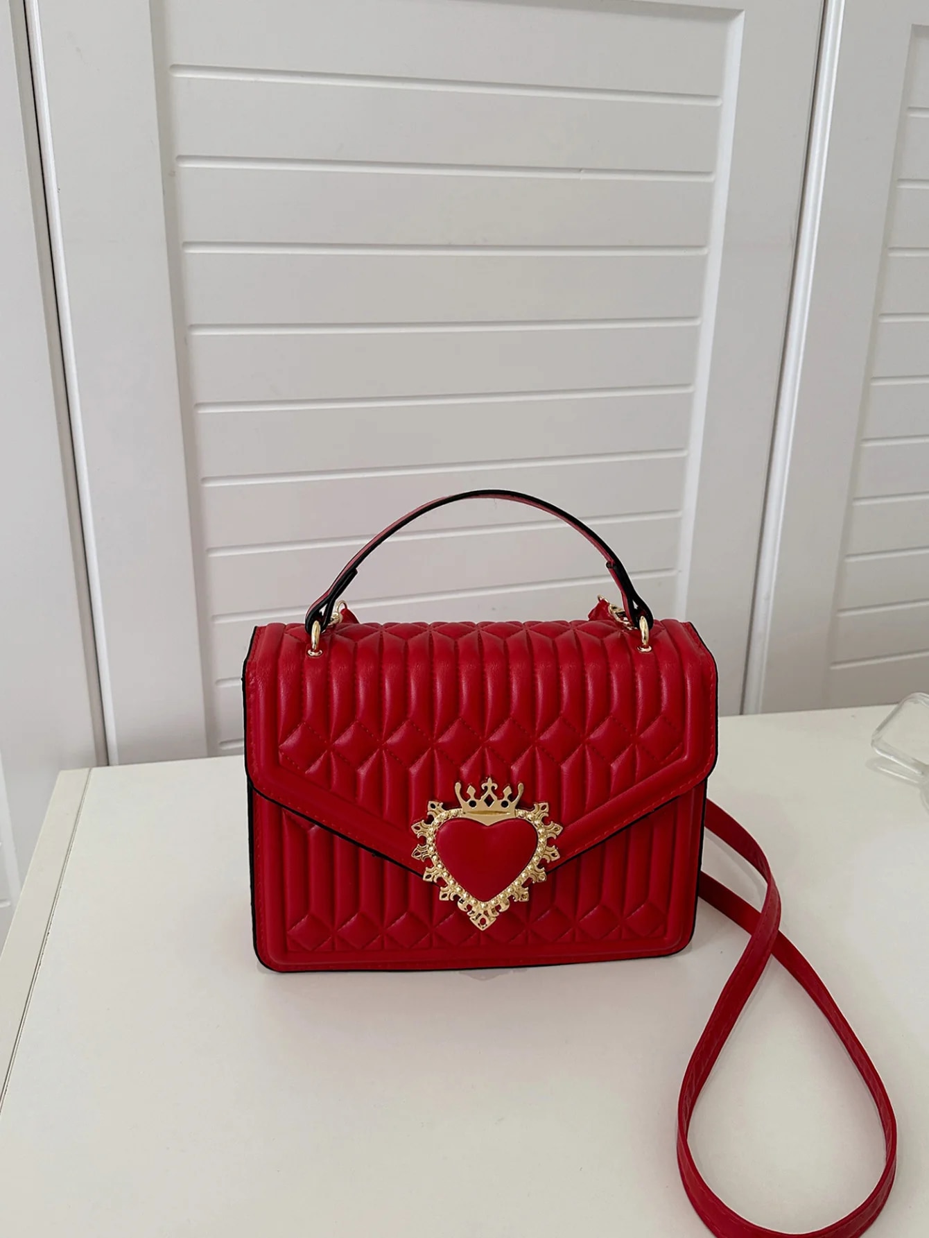 Borsa da donna alla moda in pelle PU per San Valentino con decorazione con fibbia in metallo tracolla regolabile_voghion.com