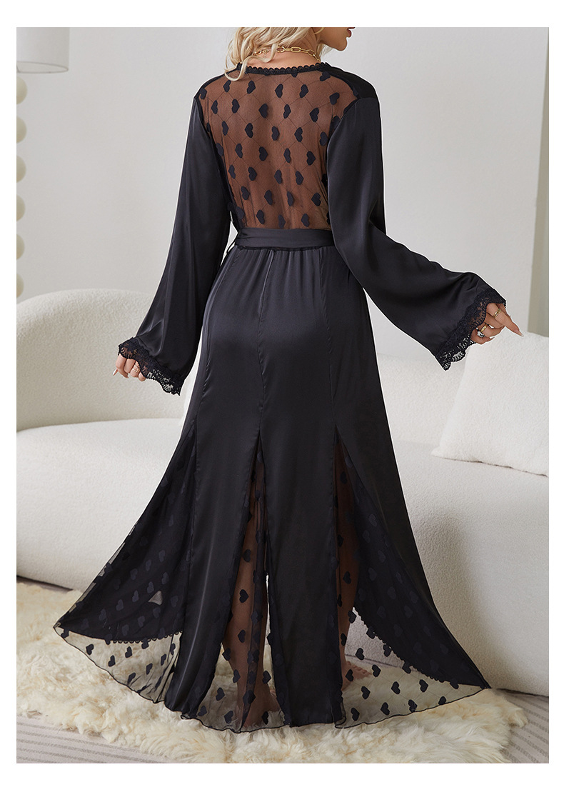 Damenbekleidung zu Hause sexy reine Wunsch Liebe Mesh-Pyjama Morgenmantel Eis Seide langes Nachthemd äußere Robe weibliche Hauskleidung_voghion.com