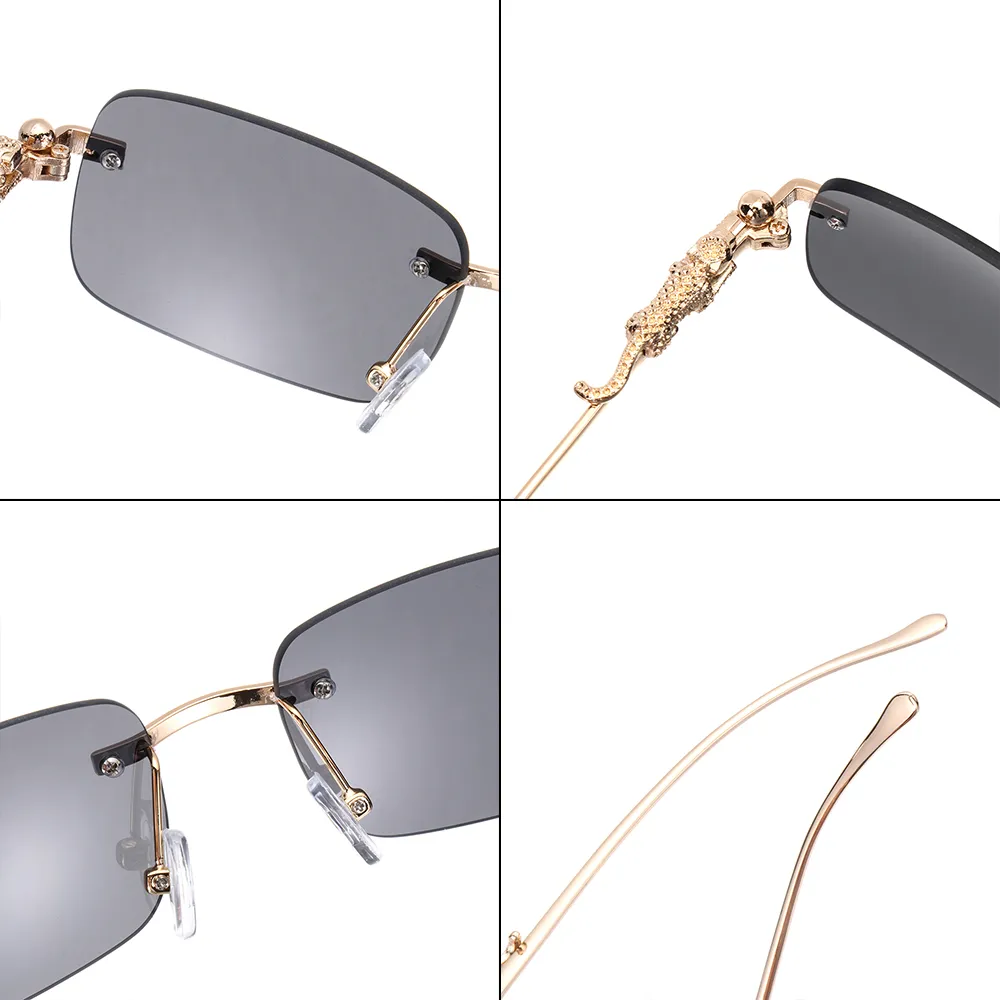Men's Rimless Rectangle Sunglasses Retro Uv400 Clear Lens Shades_voghion.com
