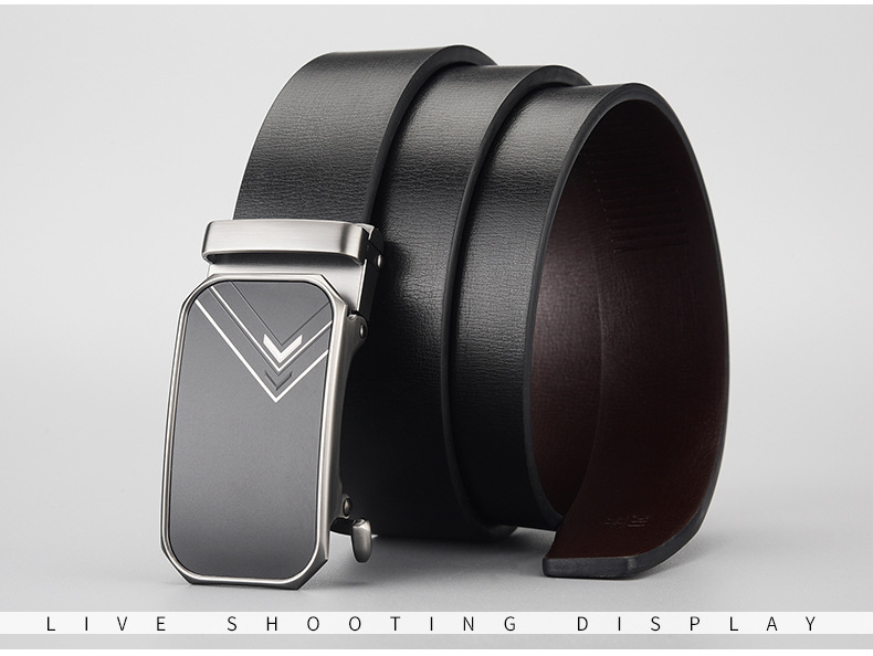 Genuine Leather Men's Belt With Automatic Buckle Business Style_voghion.com