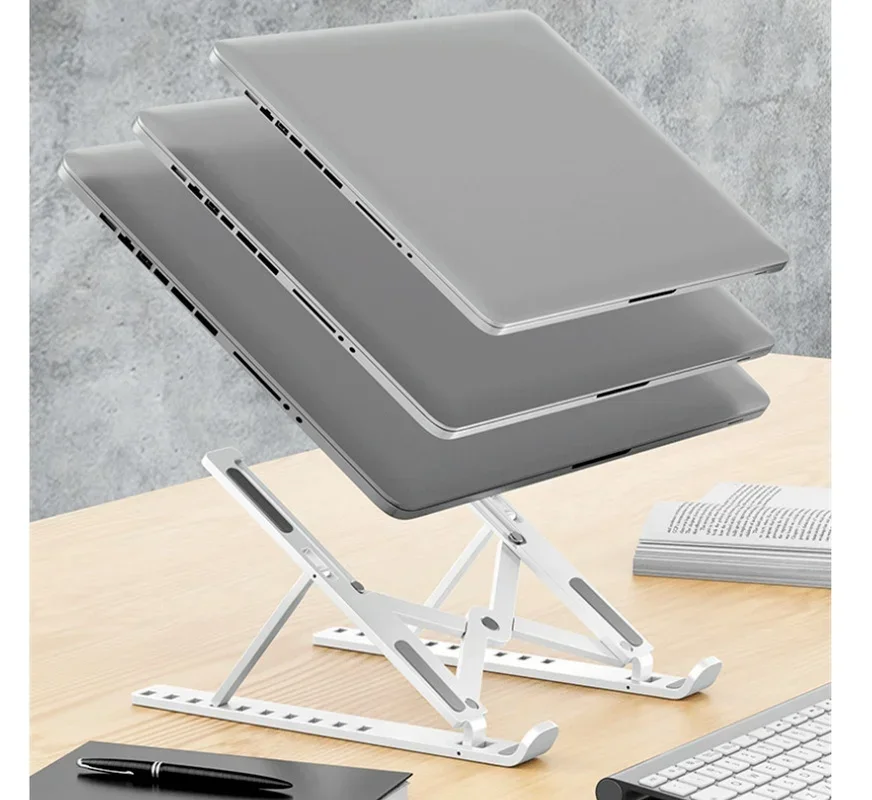 Draagbare, opvouwbare laptopstandaard met koelfunctie, verhoging, steunvoet, notebookhouder, compatibel met MacBook

_voghion.com