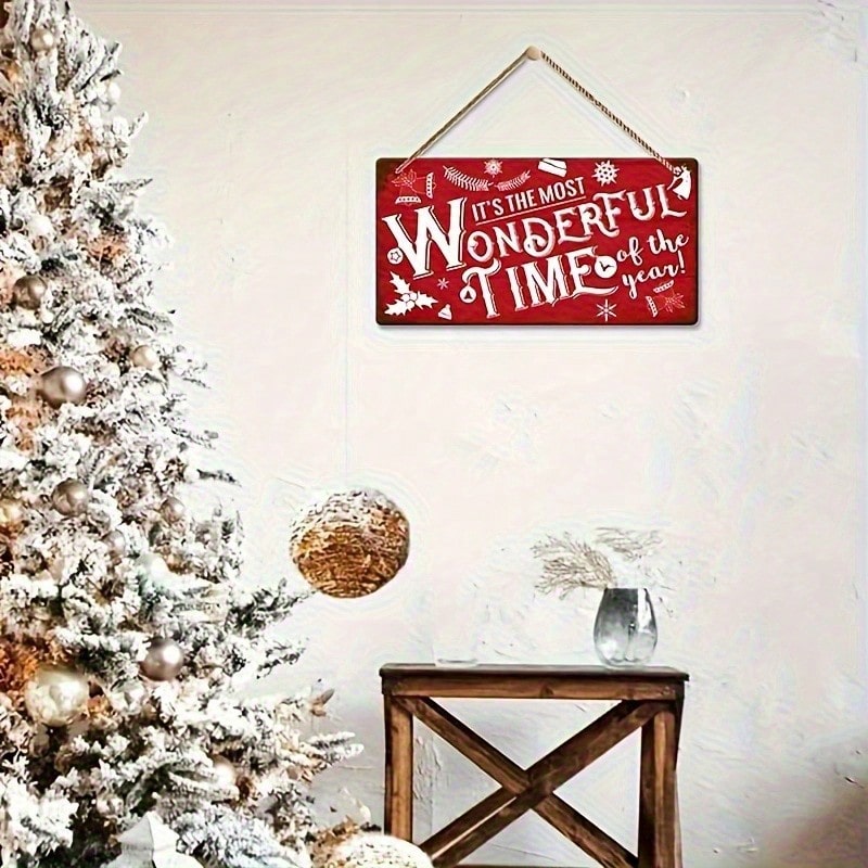 Świąteczny, czerwony, drewniany, wiszący znak dekoracyjny – zimowy wzór, odpowiedni do świątecznego wystroju domu, dekoracji domu, dekoracji świątecznych, wystroju pokoju_voghion.com