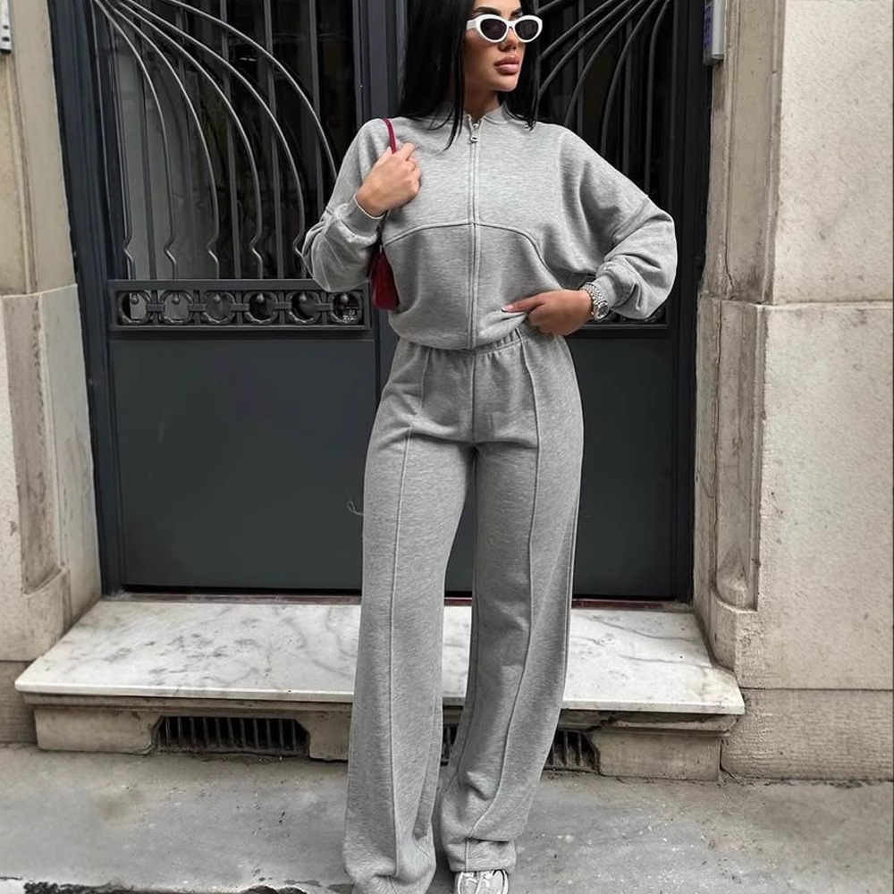 Women's Clothing Casual Suits Autumn And Winter Cardigan Sportswear Women's Fashion Street Style Long Sleeved Jacket And Trousers Two Piece Suit