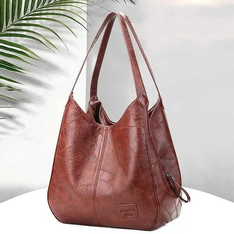 Vintage Leather Large Capacity Marble Grain Womens Shoulder Bag Daily Commuter Handbag Shoppin241106_voghion.com