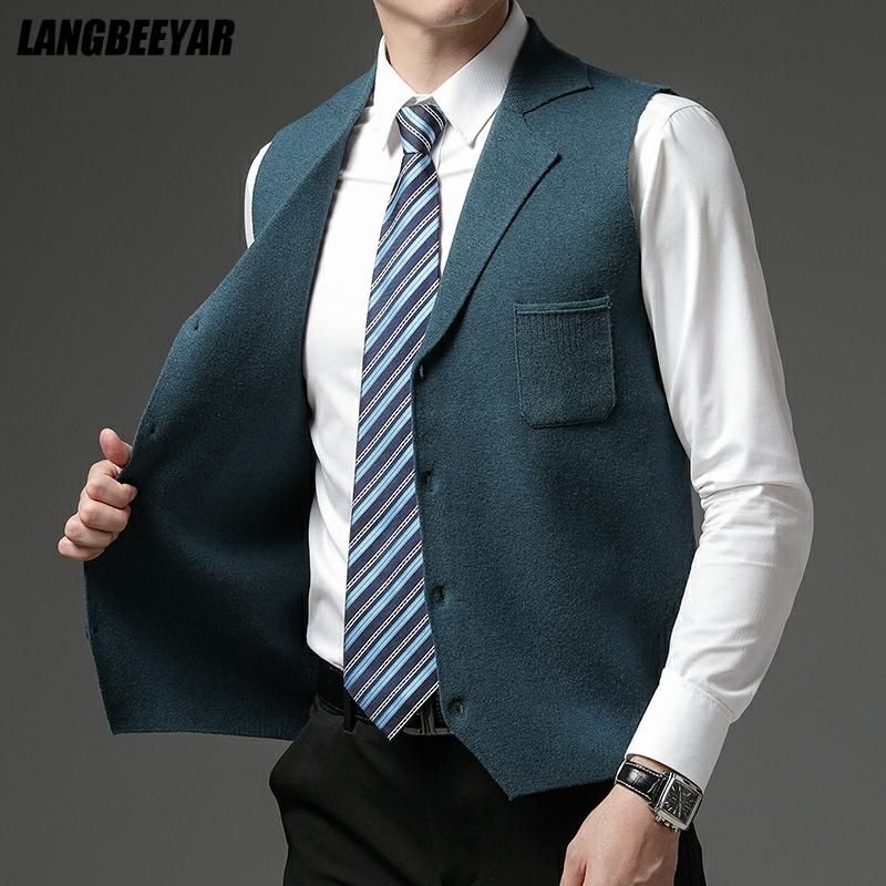 Level 4 Super Anti-pilling Top Grade Pleuche New Autum Lapel Fashion Brand Knit Cardigan Casual Korean Sweater Vest_voghion.com