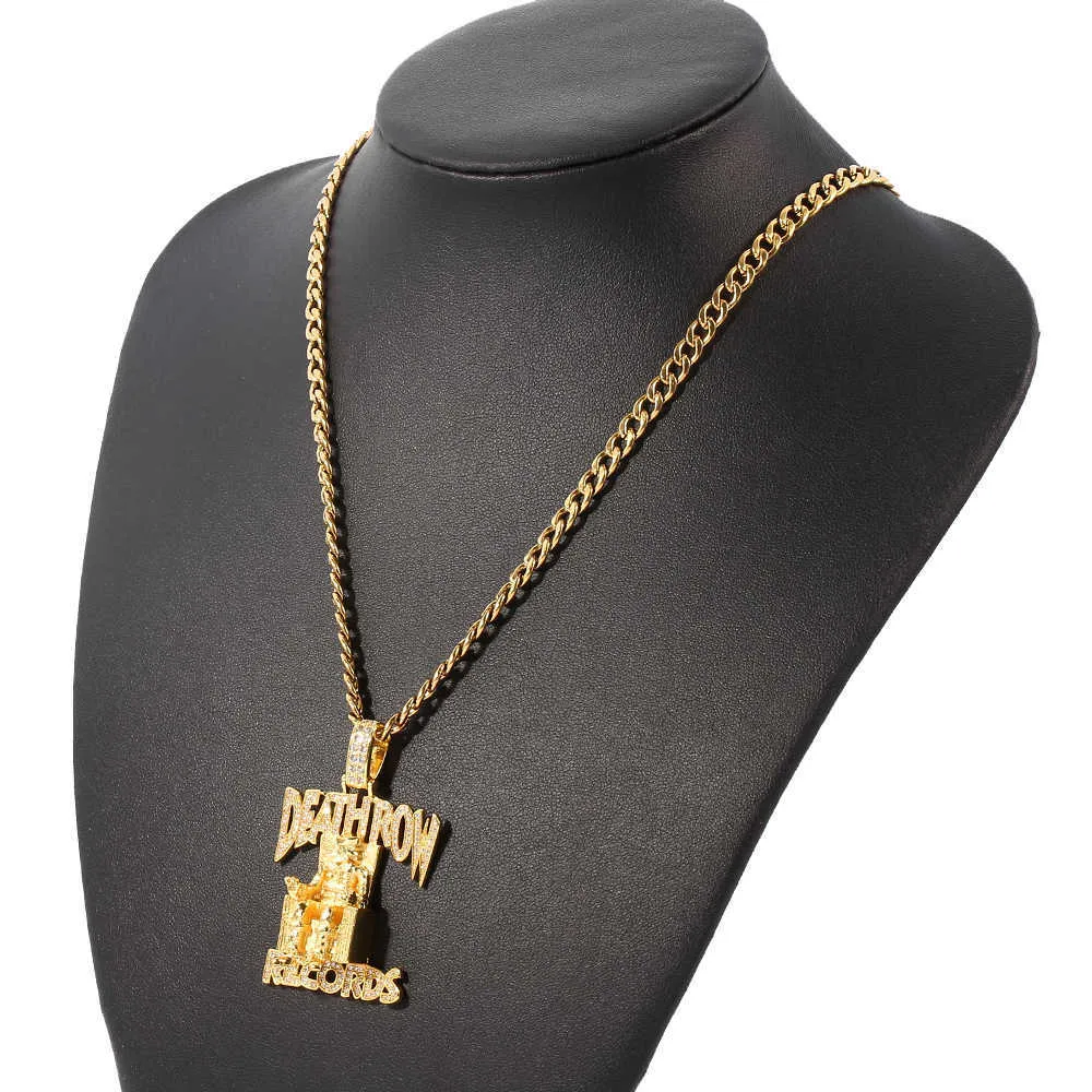 Colliers Hip Hop DEATHROW RECORDS Collier Prisonnier Strass Pendentif Accessoires Pour Homme Femme Bijoux Glacés_voghion.com
