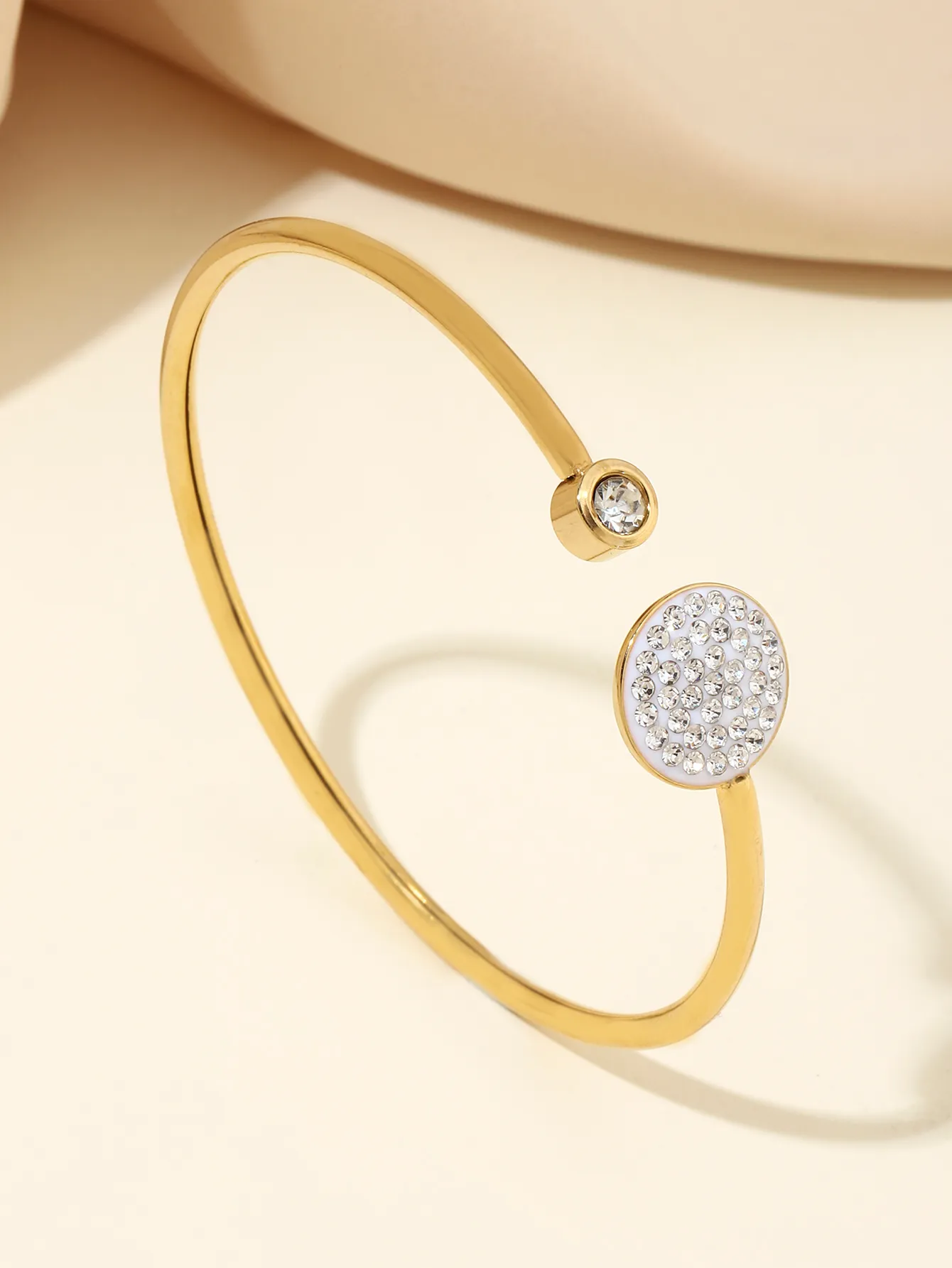Gold Plated Crystal Bangle Bracelet Elegant Stainless Steel Gift_voghion.com