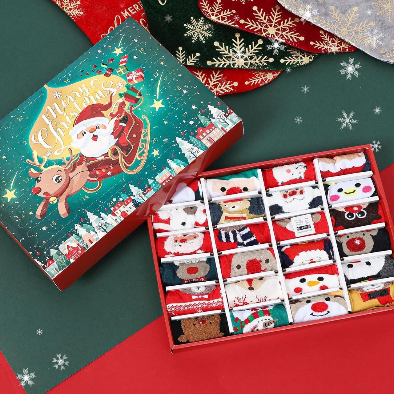 Christmas Socks Advent Calendar Blind Box – 24 Days Countdown Surprise Socks For Kids, Fun Holiday Party Favors With Festive Designs