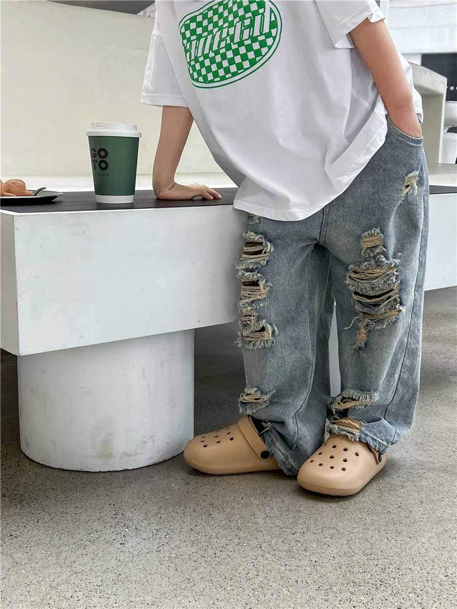 Mutter & Kinder Kinder jeans Jungen mode zerrissene hosen Baby hosen Hipster kinder hosen_voghion.com