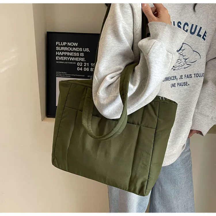 New Cotton Material Tote Bag Women College Students Canvas Bags Nylon Handbag_voghion.com
