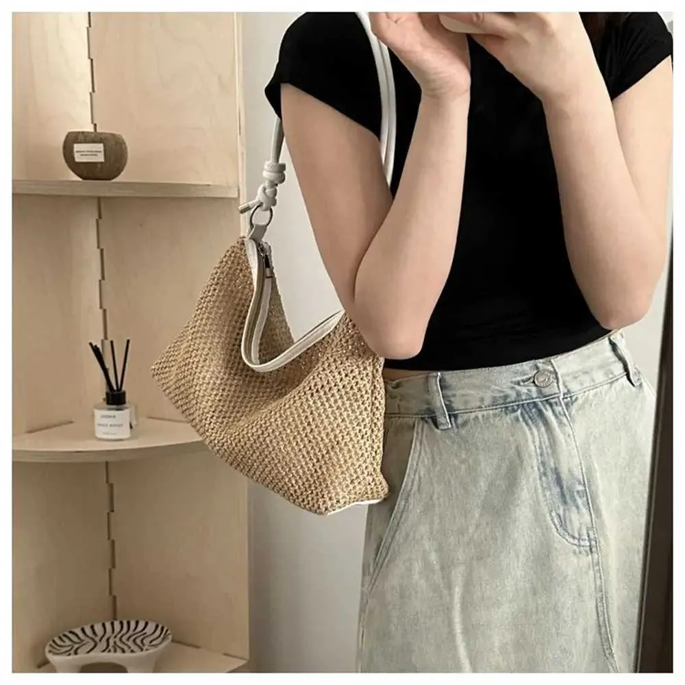 Nette stroh Rattan große kapazität handgemachte gewebte handtasche schulter tasche frauen modische sommer strand damen Y241011_voghion.com