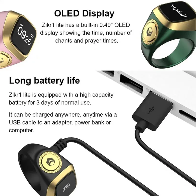 Smart Tasbih Tally Counter Ring pentru musulmani Zikr Digital Tasbeeh 5 Prayer Time 240730_voghion.com