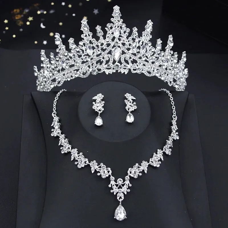Princess Pink set Women Bridal Crown for Wedding Dress Necklace Dangle Earrings Sets Bride Tiaras Set Jewelry 240315_voghion.com
