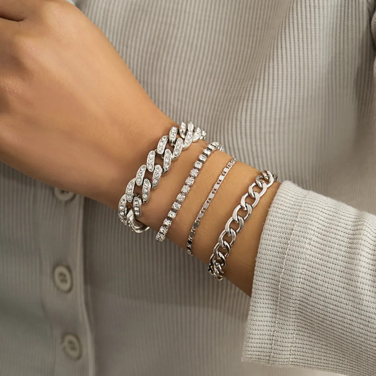 Multilayer Rhinestone Bracelet Set For Women Adjustable Crystal Charm_voghion.com