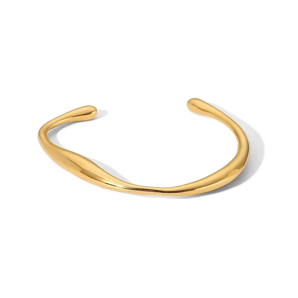 Stainless Steel Cuff Bangle Gold Plated Statement Bracelet_voghion.com