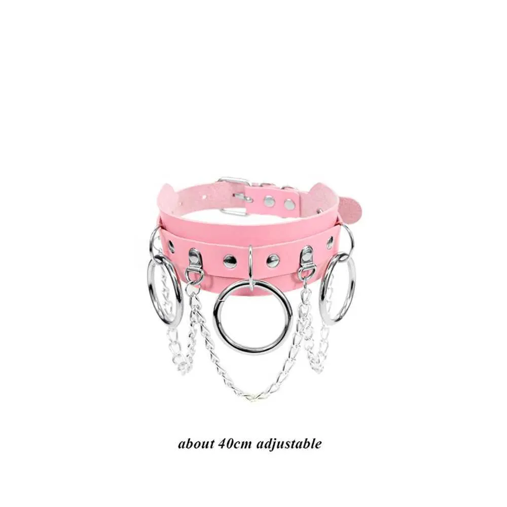 Collier ras du cou gothique en cuir avec pendentif rose sexy et tendance pour femme_voghion.com