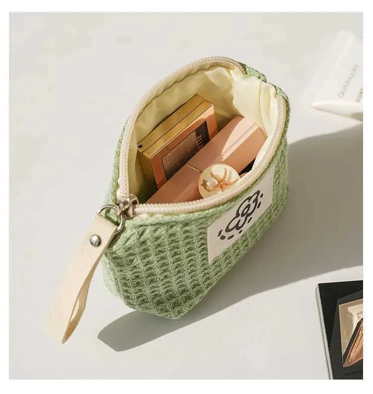 Mini-Make-up-Geldbörse für Damen in Matcha-Grün, tragbar, für Pendler, Lippenstift, Kopfhörer, Aufbewahrungstasche, doppelte Canvas-Kette, Schlüsselbox_voghion.com