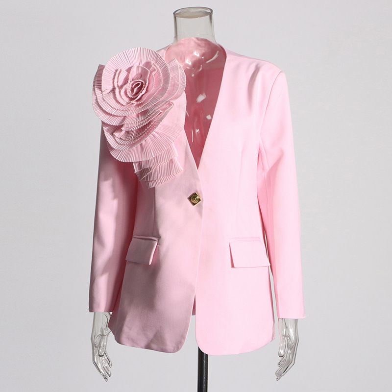Women's Clothing Temperamental commuting one button V neck 2024 new design sense splicing three dimensional large plate_voghion.com