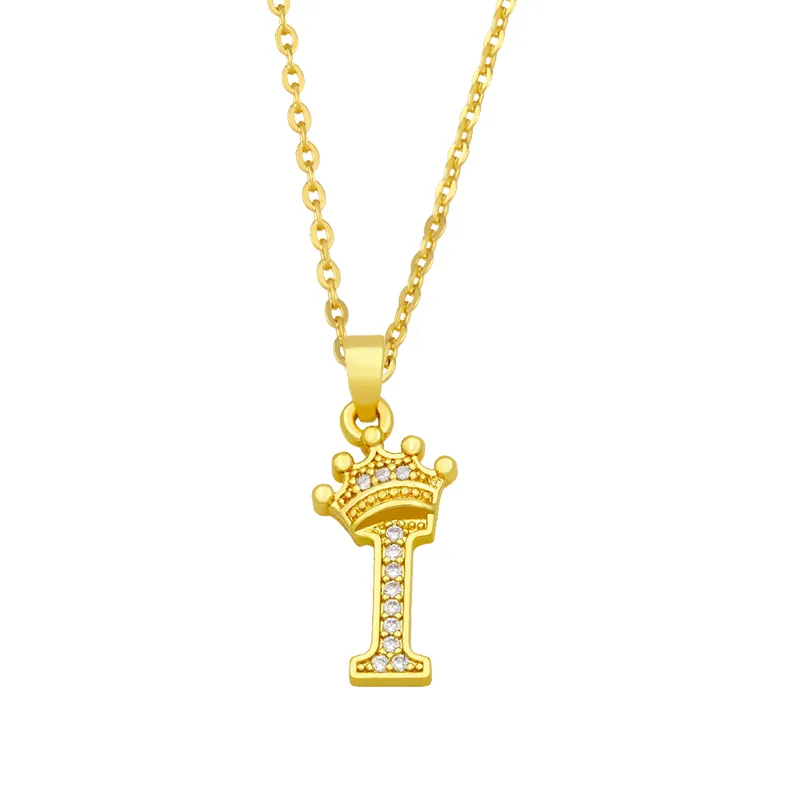 Anhänger Halsketten Mode Einfache Zirkon Krone 26 Englische Buchstaben Trendy Damen Halskette Für Mädchen Valentinstag Geschenk_voghion.com