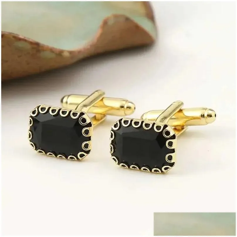 Manschette KS Herrenmode Manschettenknöpfe Rechteckiger Kristall Französischer Hemdknopf Zubehör High-End-Hochzeitsgeschenk Drop-Lieferung_voghion.com