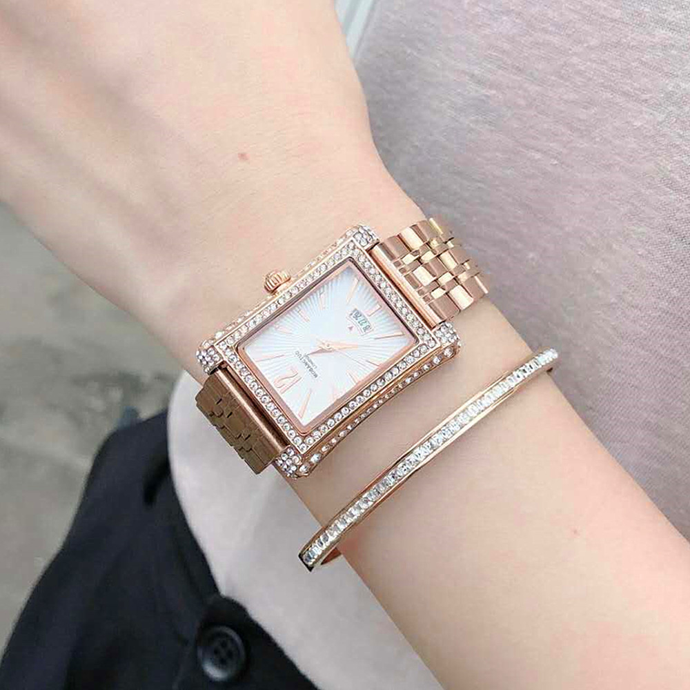 Orologio da donna per coppia, nuovo, alla moda, quadrante quadrato, calendario, cinturino in acciaio di precisione con inserto in diamanti, impermeabile e_voghion.com