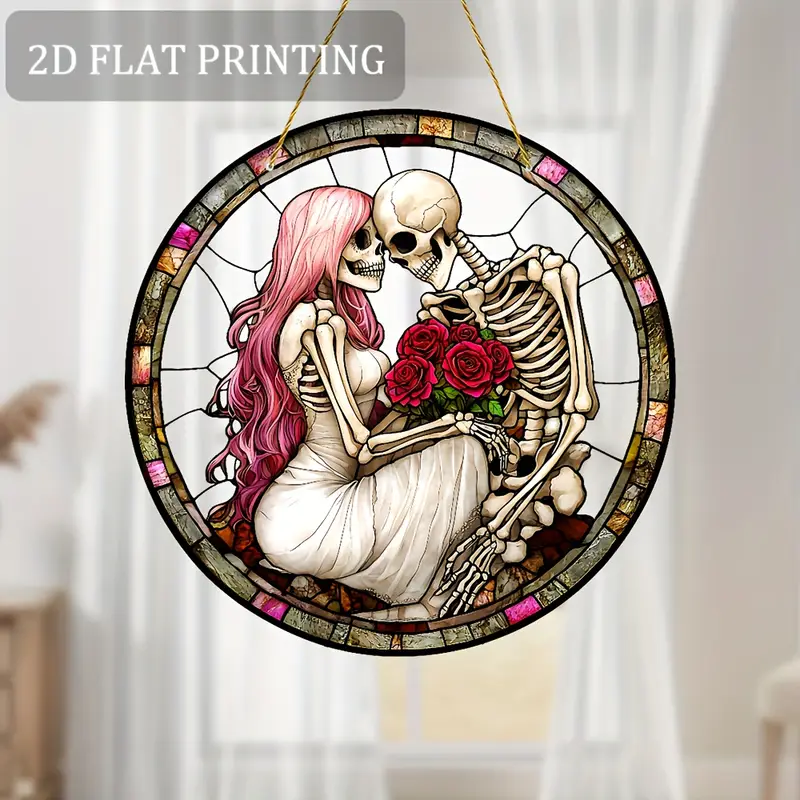 Acchiappasole romantico a forma di teschio - Opera in acrilico da 23 cm. Decorazione audace per San Valentino, per giardino o casa._voghion.com