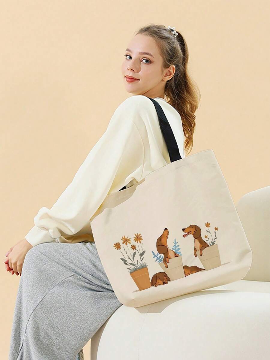 Canvas Beach Handbag For Women Large Capacity Reusable Grocery Bag_voghion.com
