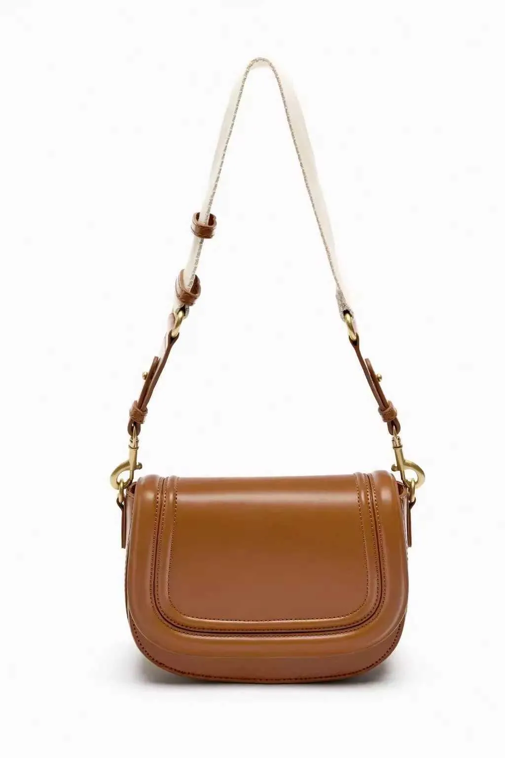 Stylish Women's Saddle Bag With Wide Shoulder Strap Pu Leather_voghion.com