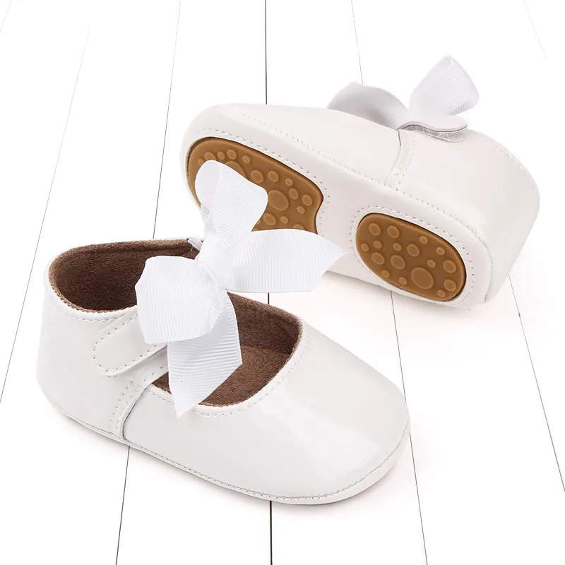 Bebé recién nacido Infante Niño Niña Clásico Lazo Suela de goma Anti-labio PU Dre Littleprout First Walker Cuna para niños pequeños_voghion.com