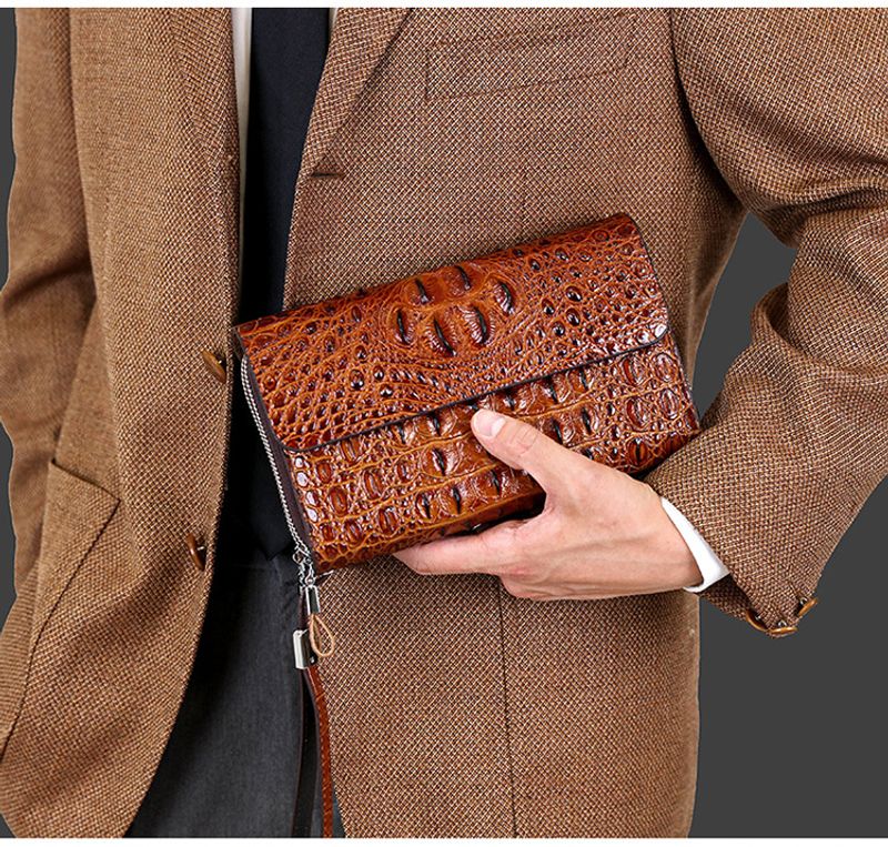 2024 neue Herren-Clutch Krokodilmuster, Clutch mit Doppelreißverschluss, Handtasche, doppellagige Handytasche,_voghion.com
