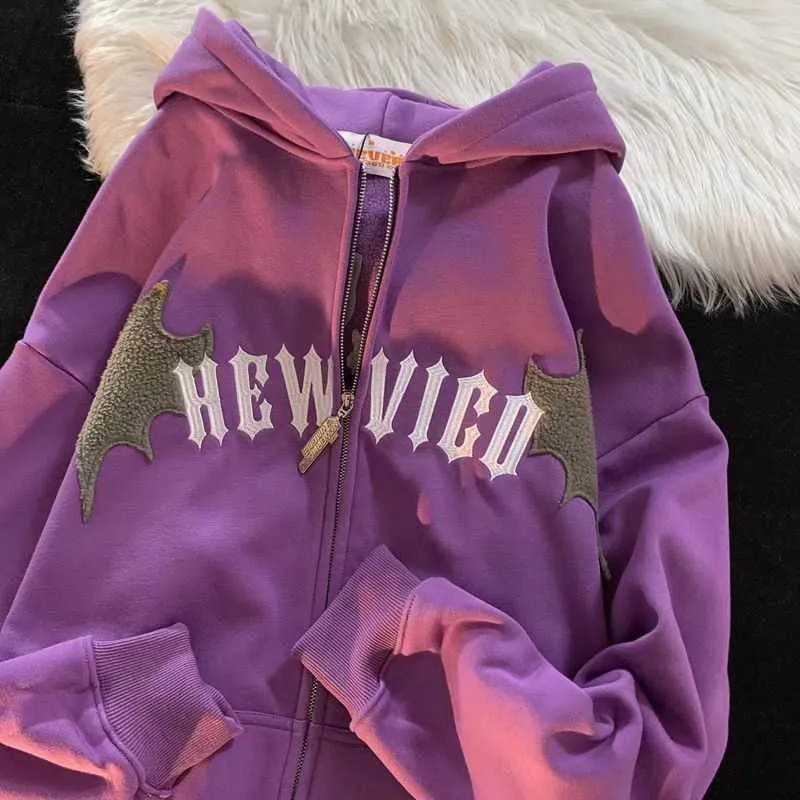 Erkek I mp Kapşonlu Sweatshirtler Hip Hop Koyu Yarasa Kanatlı Şeytan Boynuz Gotik Fermuarlı Kapşonlu Ceket Erkek Kadın Büyük Boy Sweatshirt_voghion.com