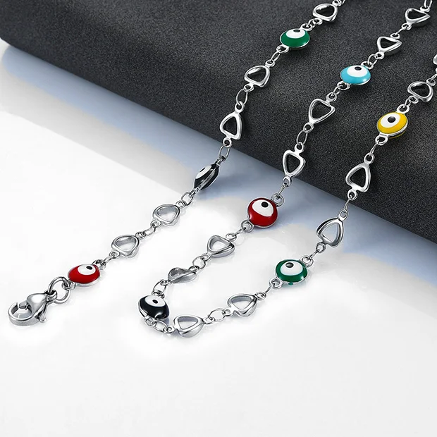 6 mm rustfri stål farverige perler hjerteformet halskæde til kvinder tyrkisk øjekæde armbånd tilgængelige_voghion.com