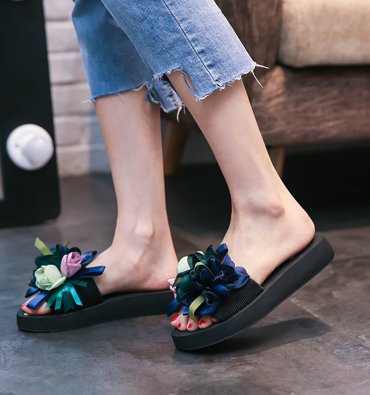 Handgemachte 2024 Sommer Neue Damen Modische Große Blume Anti Rutsch High Heel Hausschuhe_voghion.com