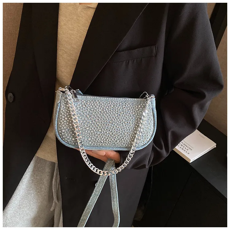 Koreanische Casual Denim Umhängetaschen Für Frauen Designer Handtaschen Und Geldbörsen 2024 Neue Pailletten Y2K Unterarm_voghion.com