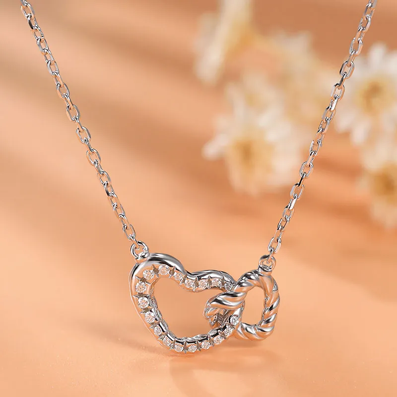 Moissanite Heart Necklace Sterling Silver Adjustable Pendant_voghion.com