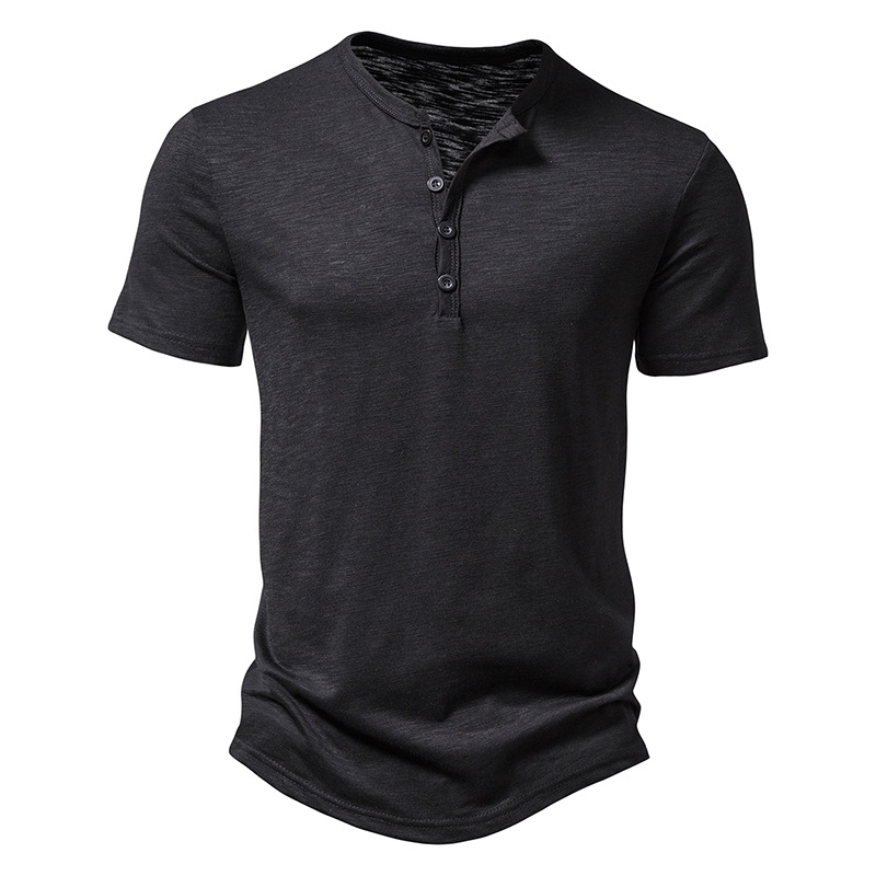 Camisa de manga corta informal de Color sólido con cuello Henley para hombre, Polo, camisetas de alta calidad para hombre_voghion.com