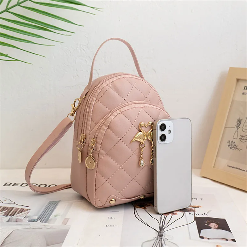 Zaino mini con ciondolo a forma di cigno con nappa, a doppio strato, per studenti, da donna, stile rombo_voghion.com
