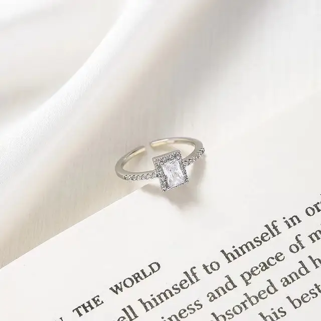 2025 New Arrivals Exquisite Simple Square Zircon Gold Color Open Rins For Woman 2024 Salary Goth Jewelry Weddin Party Girls' Student_voghion.com