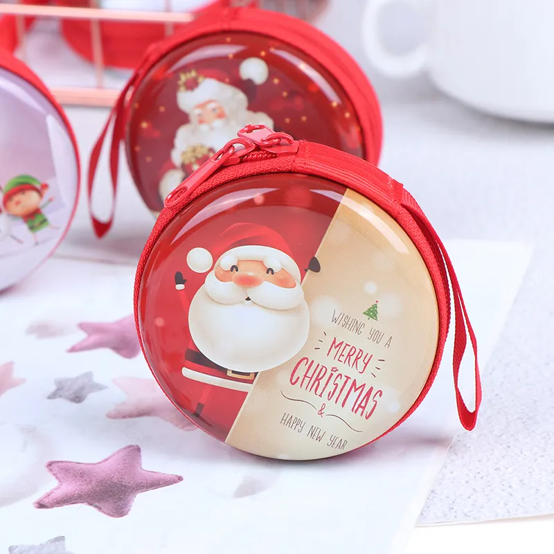 Merry Christmas Printing Ball Shaped Mini Tin Box Round Empty Candy Storage Coin Headphones Case Party Kids Favors_voghion.com