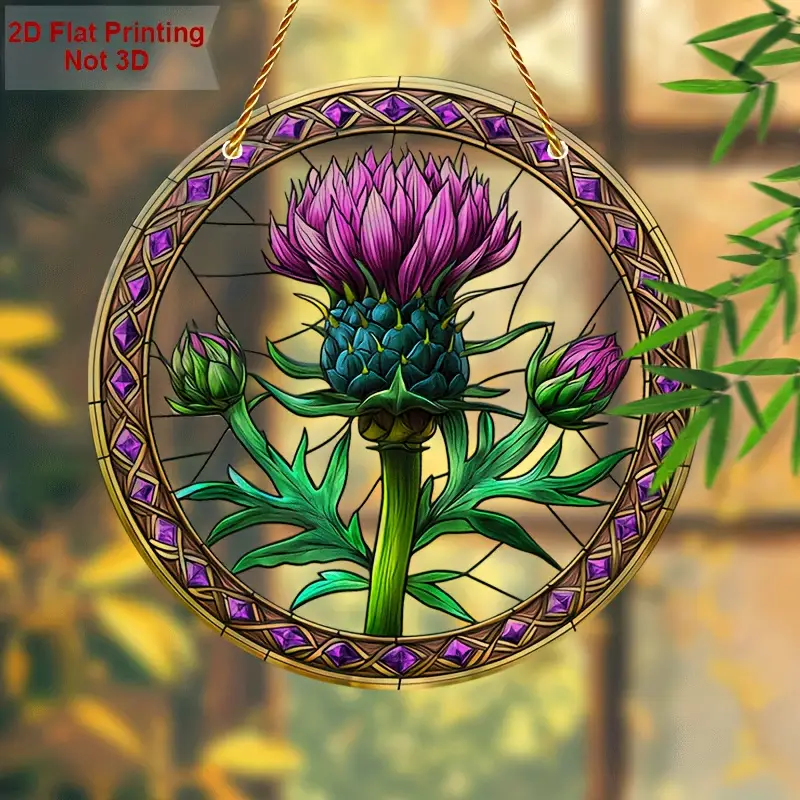 Škotski osat Suncatcher - 20 cm rustikalna akrilna umetnost. Dekoracija z višavskim čarom za vrtna vrata ali cenjeno keltsko darilo._voghion.com