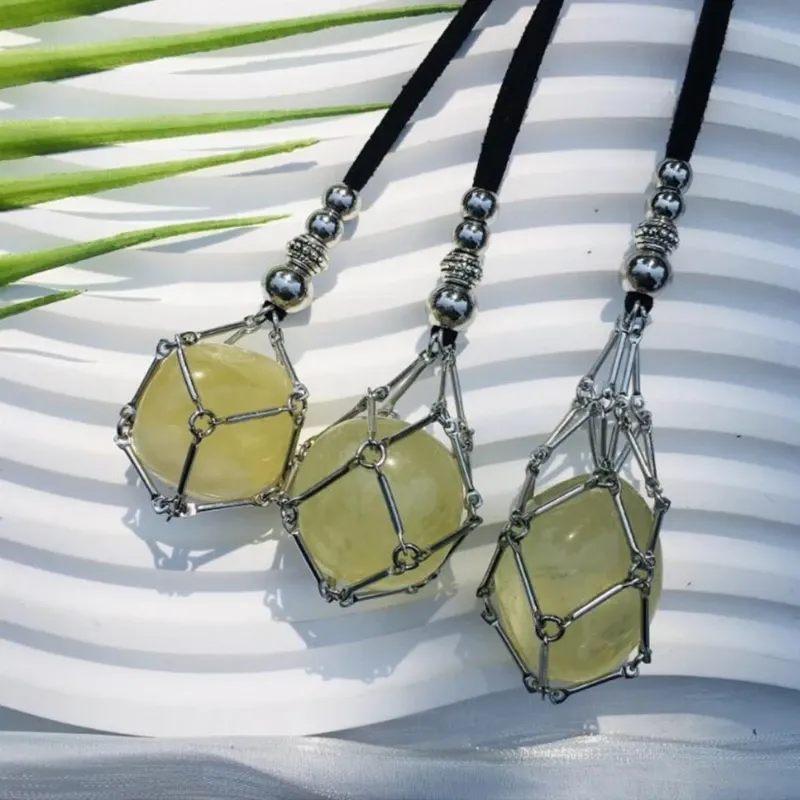 Catene Maglia Pendente Collana Regolabile Pelle Corda Cristallo Vuoto Pietra Porta Gabbia di Metallo_voghion.com