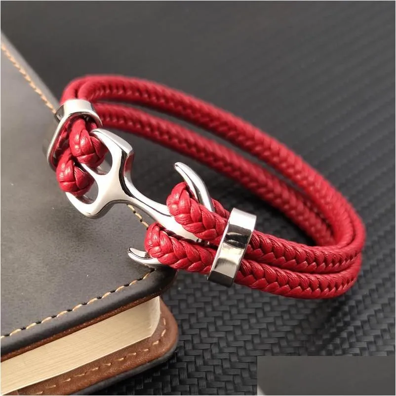 Braccialetti con ciondoli Ancora Acciaio inossidabile Uomo Bracciale in pelle Per amico Compleanno Anno Regalo Braccialetti Gioielli Accessori_voghion.com