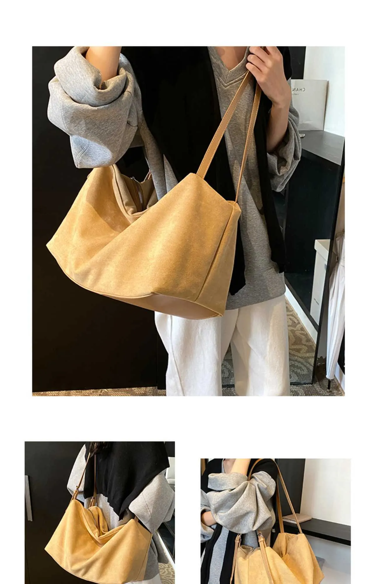 Camurça para mulheres bolsas sólidas grande capacidade crossbody bolsas femininas casuais bolsa de ombro macia pacotes de armazenamento de viagem C241212_voghion.com
