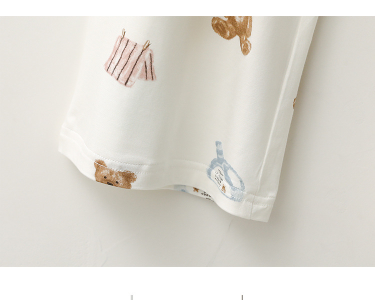 Roupas femininas Primavera e Verão Modal Pijama Feminino Manga Curta Calças Doce Urso Lazer Macio Confortável Conjunto de Roupas para Casa_voghion.com